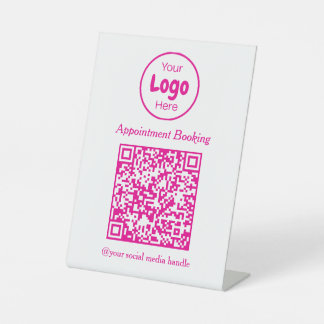 Signe De Table Code QR de réservation de rendez-vous rose et blan