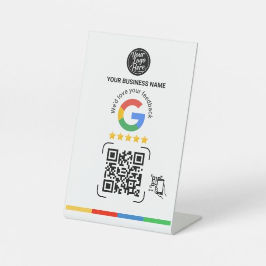 Signe De Table Code QR de rétroaction Google moderne blanc (Recto)