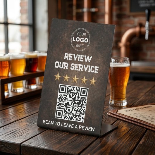 Signe De Table Code QR de révision client industriel rustique