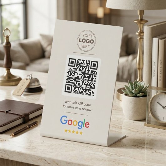 Signe De Table Code QR de révision élégant beige neutre