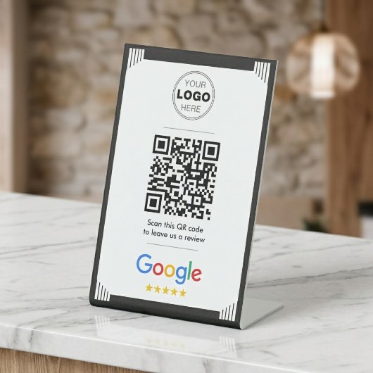 Signe De Table Code QR de révision Google Art Déco noir minimalis