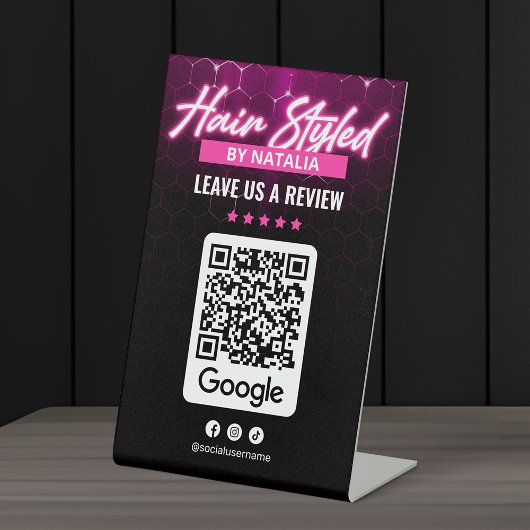 Signe De Table Code QR de révision Google du salon de coiffure mo