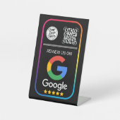 Signe De Table Code QR de révision Google moderne Entreprise Noir (Recto)
