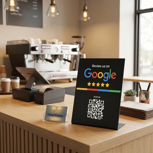 Signe De Table Code QR de révision Google Noir