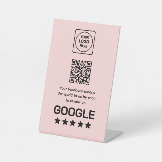 Signe De Table Code QR de révision Google rose | Affichage modern (Recto)