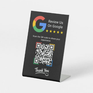 Signe De Table Code QR de révision Google simple moderne noir Ent