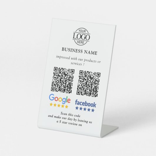 Signe De Table Code QR de révision simple pour Google et Facebook (Recto)