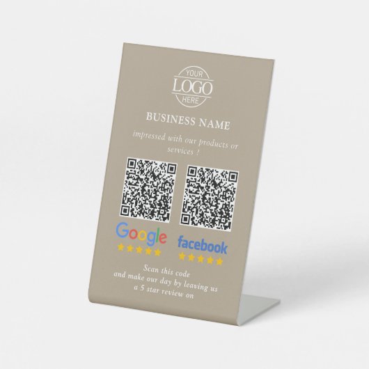 Signe De Table Code QR de révision simple pour Google et Facebook (Recto)