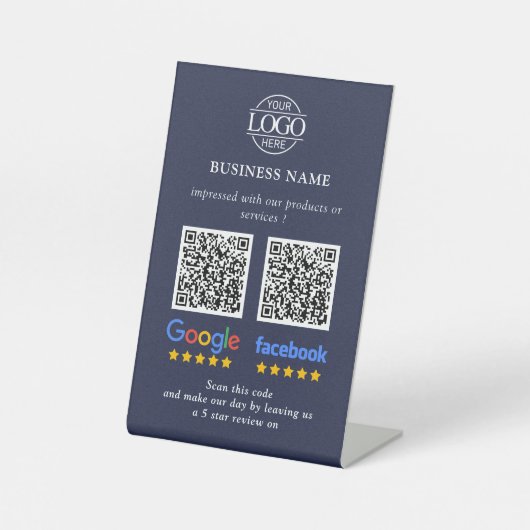 Signe De Table Code QR de révision simple pour Google et Facebook (Recto)