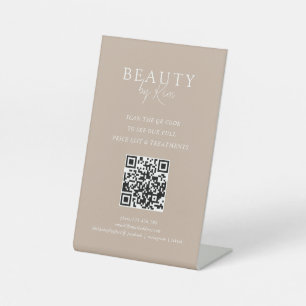Signe De Table Code QR de salon élégant minimal brun et blanc