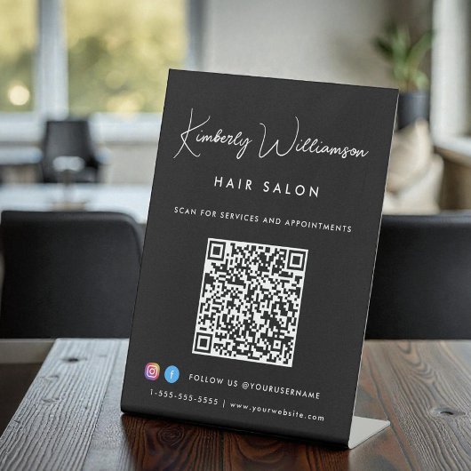 Signe De Table Code QR de signature de marque commerciale noir