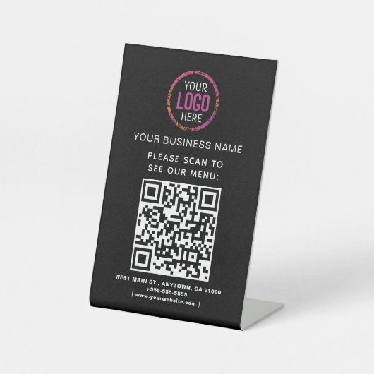 Signe De Table Code QR d'entreprise et logo cale noire (Recto)