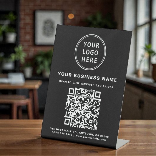 Signe De Table Code QR d'entreprise et logo noir