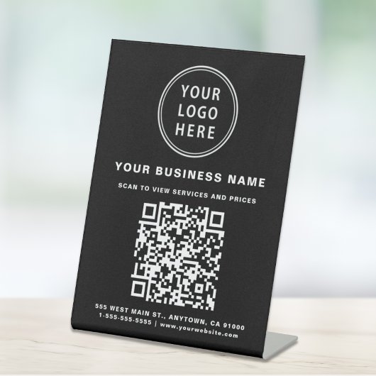 Signe De Table Code QR d'entreprise et logo noir