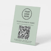 Signe De Table Code QR d'entreprise et logo vert sauge (Recto)