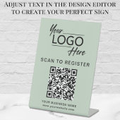 Signe De Table Code QR d'entreprise et logo vert sauge