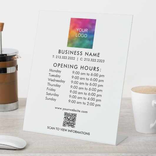 Signe De Table Code QR d'entreprise Heures d'ouverture Logo Perso (In SItu)