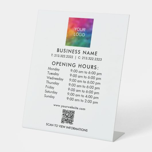 Signe De Table Code QR d'entreprise Heures d'ouverture Logo Perso (Recto)