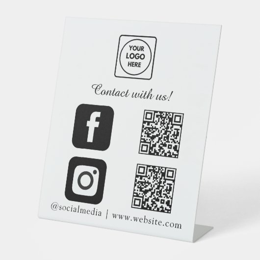 Signe De Table Code QR des médias sociaux | Connecter Instagram F (Recto)