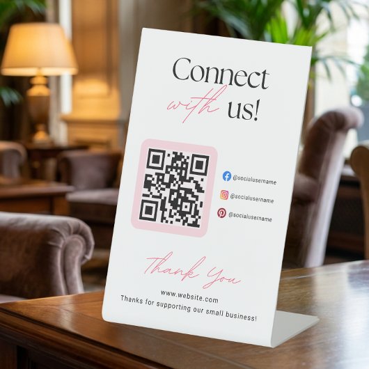 Signe De Table Code QR des médias sociaux Connectez-vous avec nou