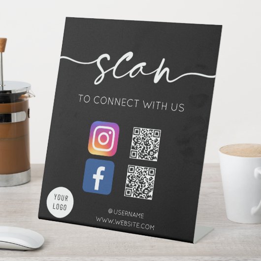 Signe De Table Code QR des médias sociaux noir (In SItu)