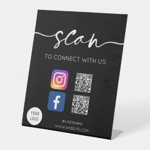 Signe De Table Code QR des médias sociaux noir