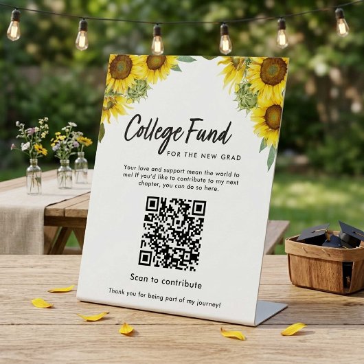 Signe De Table Code QR du fonds de bourse d'études Sunflower Grad