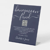Signe De Table Code QR du Fonds de Lune de Miel Bleu Marine (Recto)