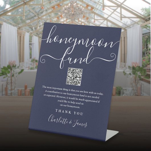Signe De Table Code QR du Fonds de Lune de Miel Bleu Marine