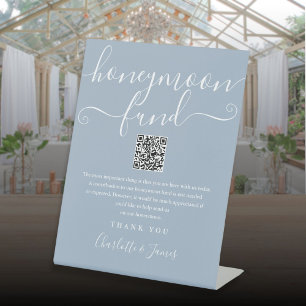 Signe De Table Code QR du Fonds de Lune de Miel Bleu Poussiéreux
