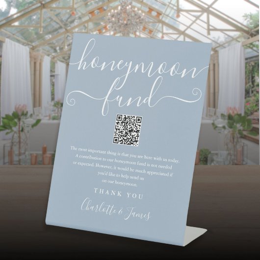 Signe De Table Code QR du Fonds de Lune de Miel Bleu Poussiéreux
