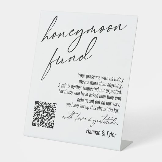 Signe De Table Code QR du Fonds de Lune de Miel Contemporain Blan (Recto)