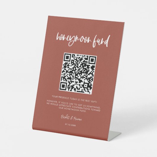 Signe De Table Code QR du fonds de lune de miel en brique brûlée (Recto)