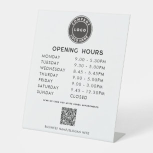 Signe De Table Code QR du logo de l'entreprise - Heures d'ouvertu
