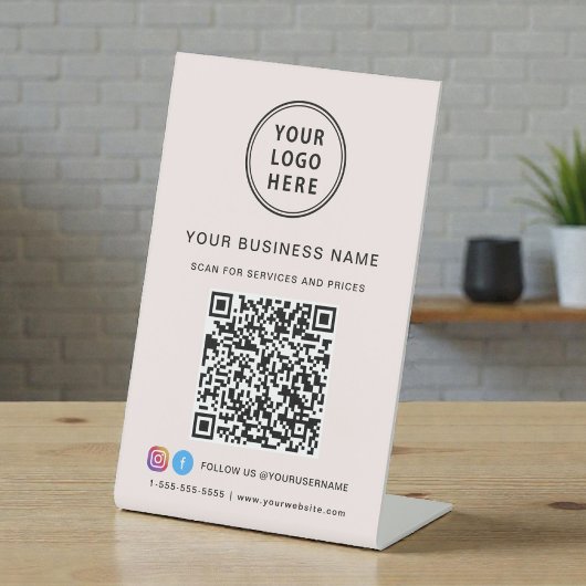 Signe De Table Code QR du logo de l'entreprise Rose
