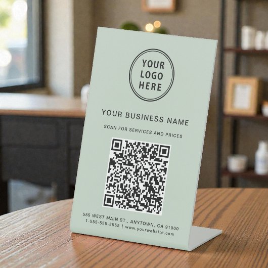 Signe De Table Code QR du logo de l'entreprise Vert Sauge