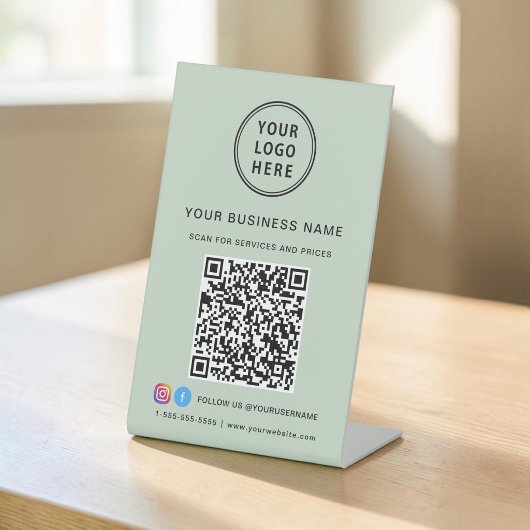 Signe De Table Code QR du logo de l'entreprise Vert sauge Médias