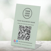 Signe De Table Code QR du logo de l'entreprise Vert sauge Médias