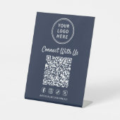 Signe De Table Code QR du logo d'entreprise Bleu sur socle (Recto)
