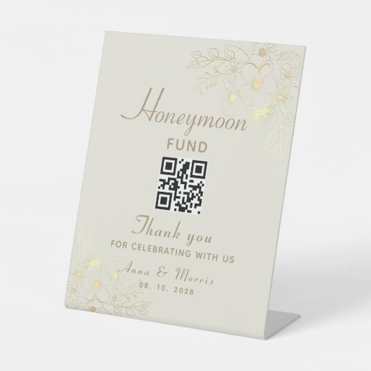 Signe De Table Code QR du Mariage Gold de Honeymoon Fund (Recto)