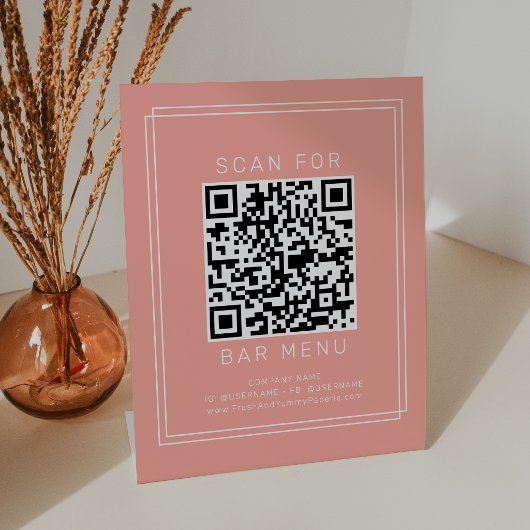 Signe De Table Code QR du menu du bar Avery Minimal Blush Peach C
