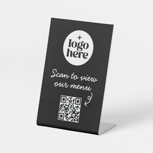 Signe De Table Code QR du menu du logo de l'entreprise noire (Recto)