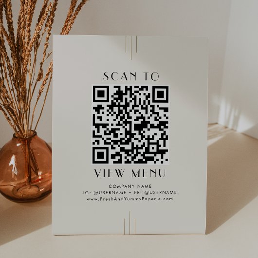 Signe De Table Code QR du menu du restaurant noir or ivoire EVERL