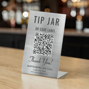 Signe De Table Code QR du pot à pourboire argenté sur socle