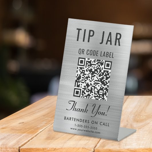 Signe De Table Code QR du pot à pourboires argenté pour table