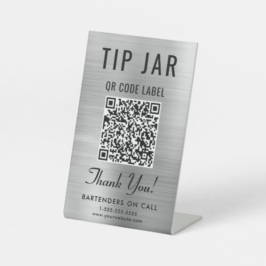 Signe De Table Code QR du pot à pourboires argenté pour table (Recto)