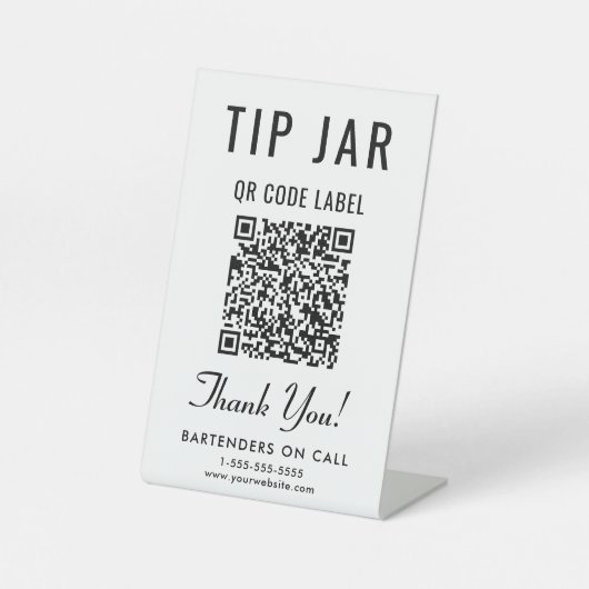 Signe De Table Code QR du pot à pourboires sur socle (Recto)