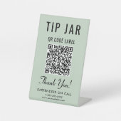Signe De Table Code QR du pot à pourboires Vert Sauge sur table (Recto)