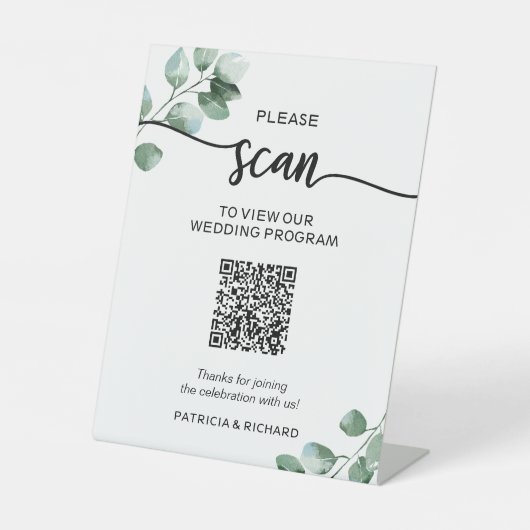 Signe De Table Code QR du programme de mariage verdoyant (Recto)