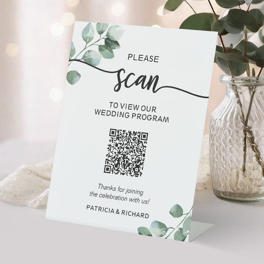 Signe De Table Code QR du programme de mariage verdoyant